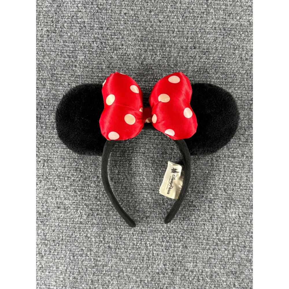 Disney Parks Minnie Mouse Polka Dot Bow Plush Ears Headband Black Red